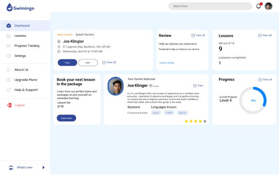 Take charge of your swim journey with a simple dashboard.